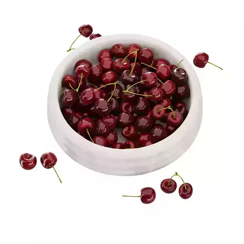 Cherries in Ceramic Bowl 3D Model Low-poly 3D model 4