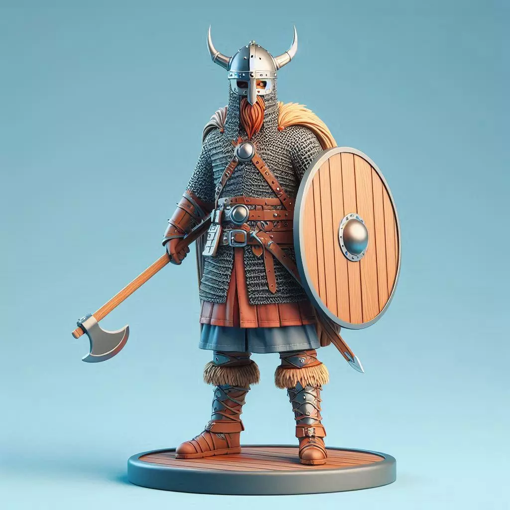 3376 Color 3D Model of a Viking Warrior in Full Armor STL 3D print model