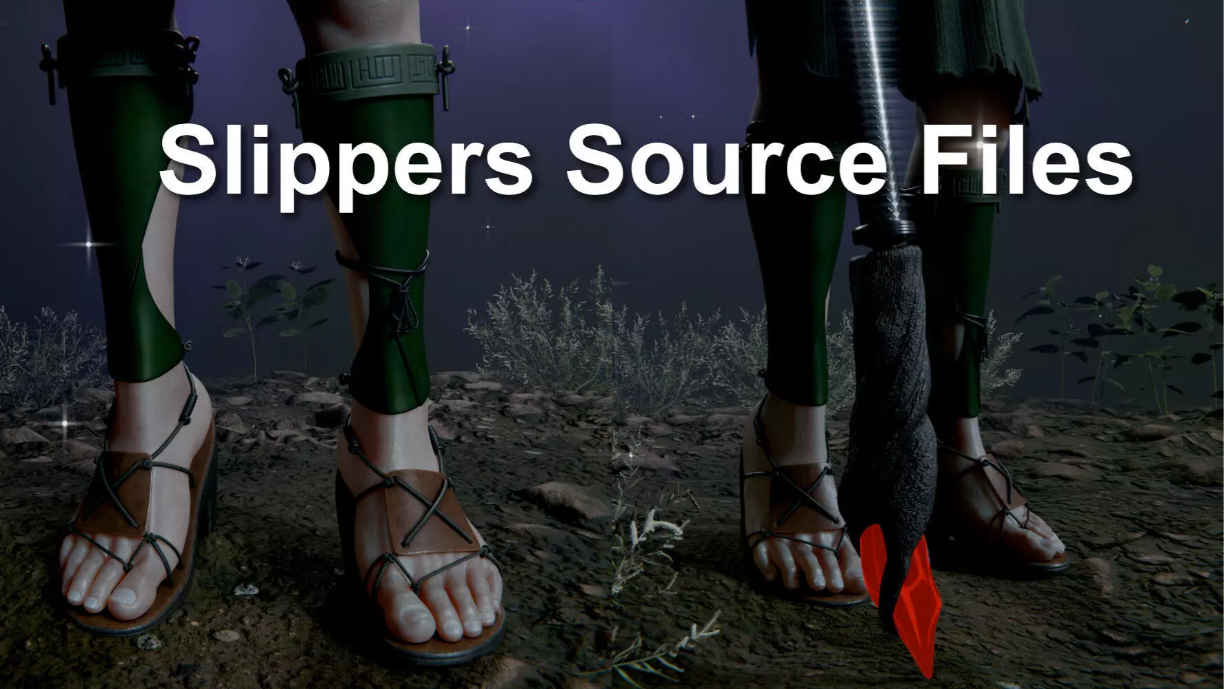 Female Medieval Slippers - source files Low-poly 3D model