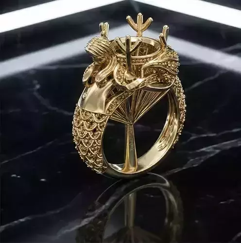 Crown Ring with Mermaid Motif  Editable 3D Jewelry Model