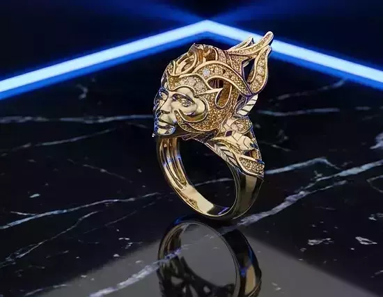 Masked Female Face Ring  Stylized Theatrical Design