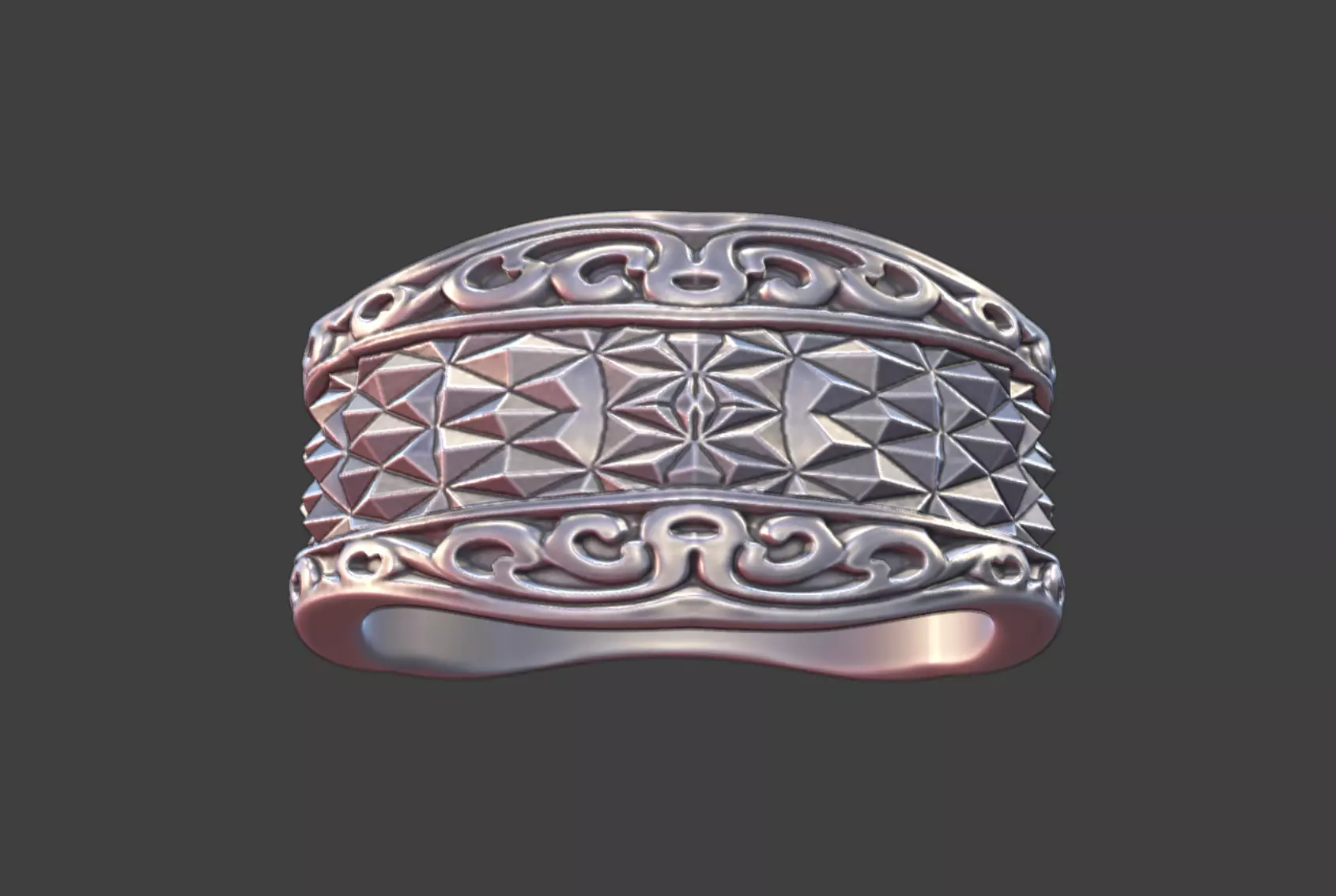 Ornate Geometrical Tribal Band Ring Silver Jewelry 3D Model 3D print model