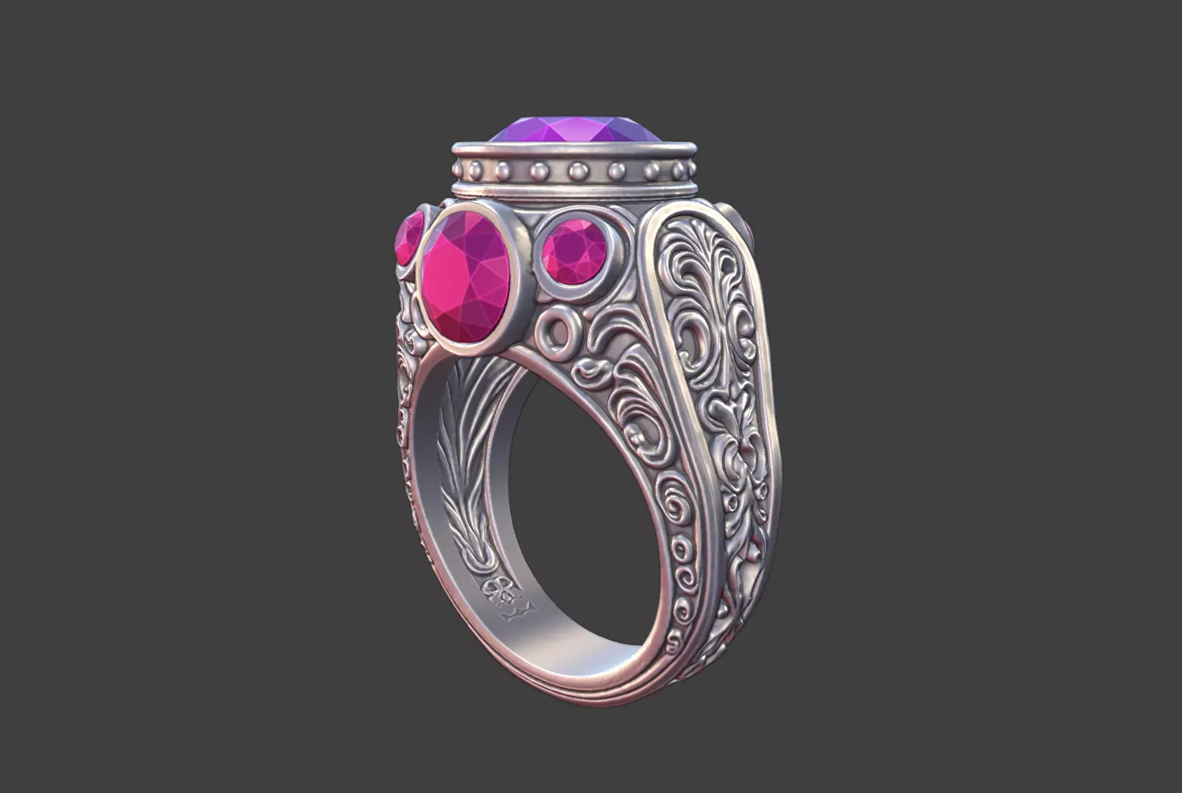Ornate Statement Ring With Multiple Gemstones 3D print model