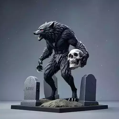 3381  Werewolf Howling with Skull 3D Model witch  STL