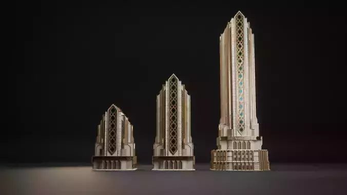 FANTASY ART DECO ARCHITECTURE CLASSIC 02 Low-poly 3D model 7