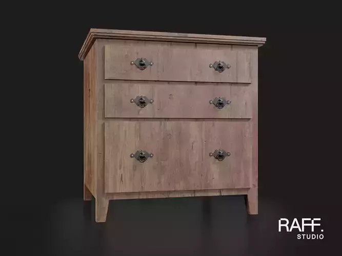 Rustic Cabinet - 3 Drawers Country Furniture - 4K Atlas