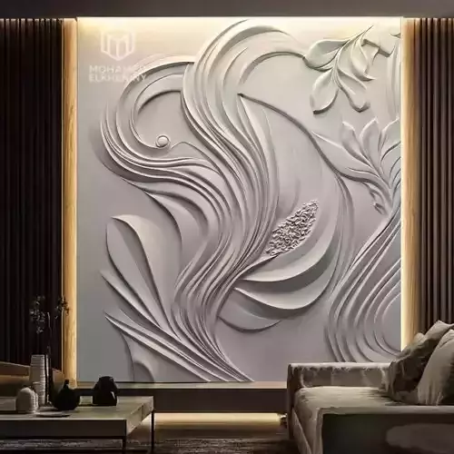 Fluid Organic Relief Panel Wall Decor Set STL Mural CNC 374 3D model