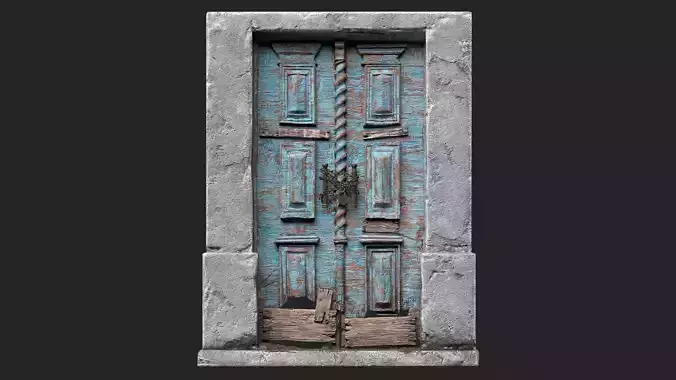 Old wooden door with dirt and nailed boards