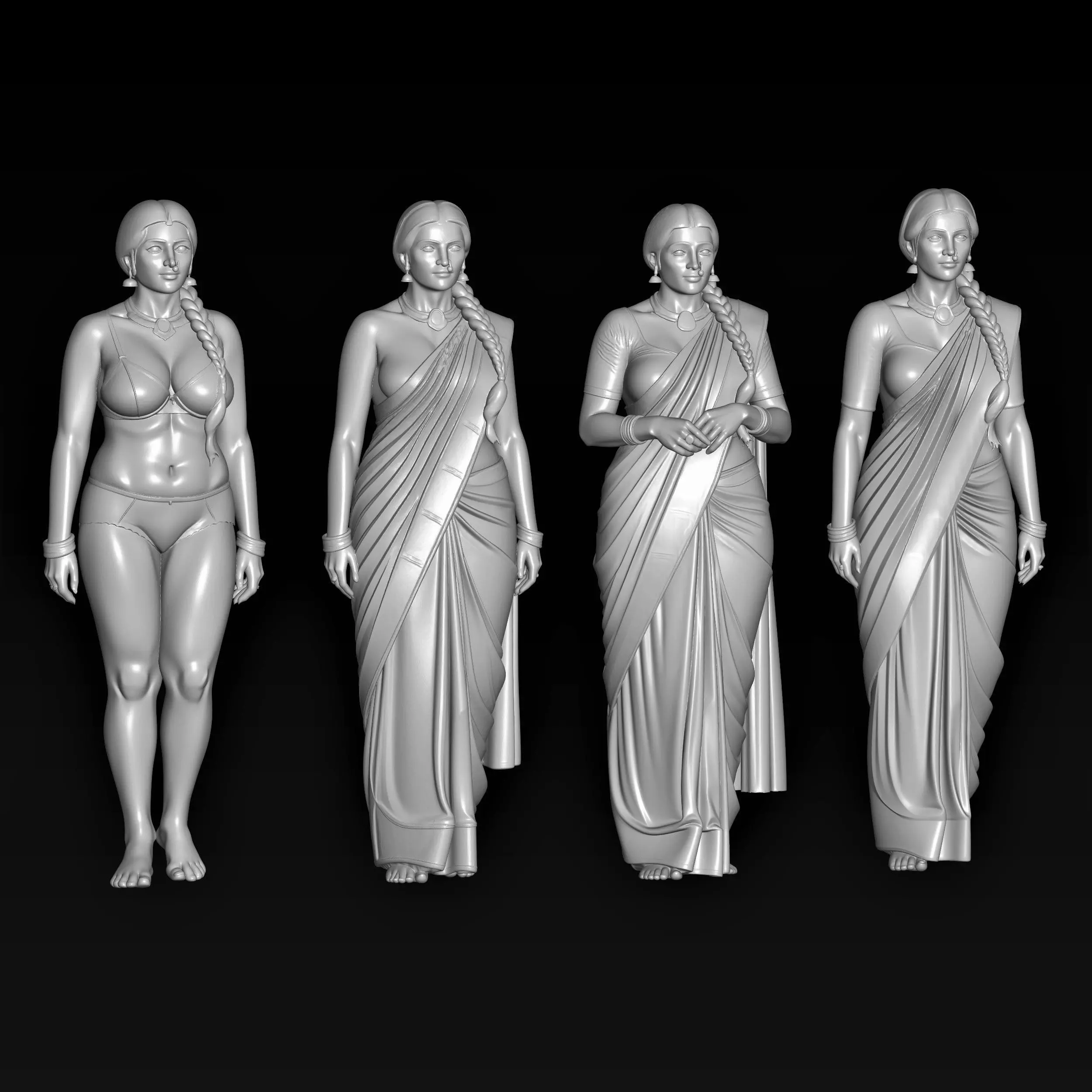 indian saree hot girl poses 4 models 3D print model