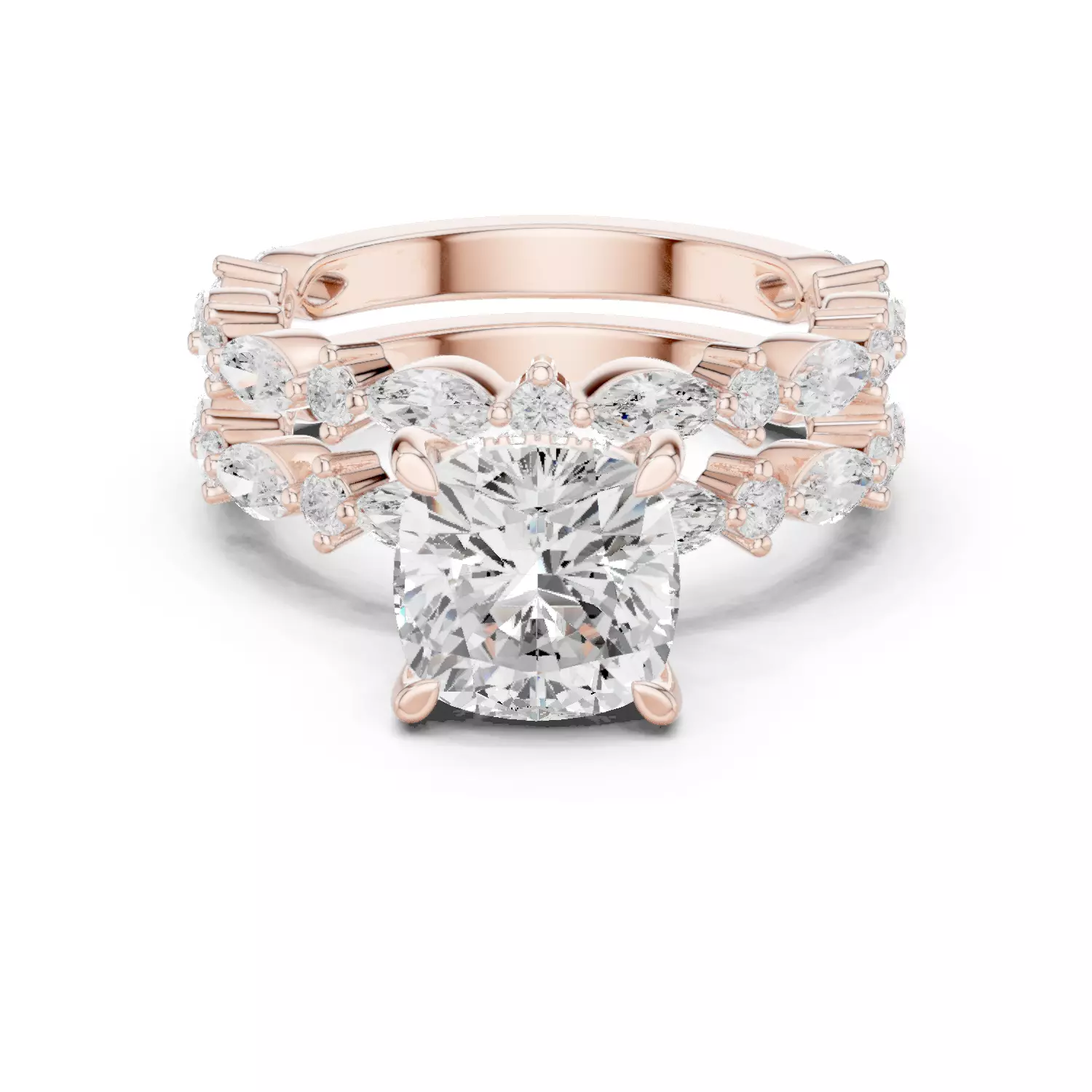 Cushion Bridal Wedding Set Ring 3dm stl renders animation video 3D print model
