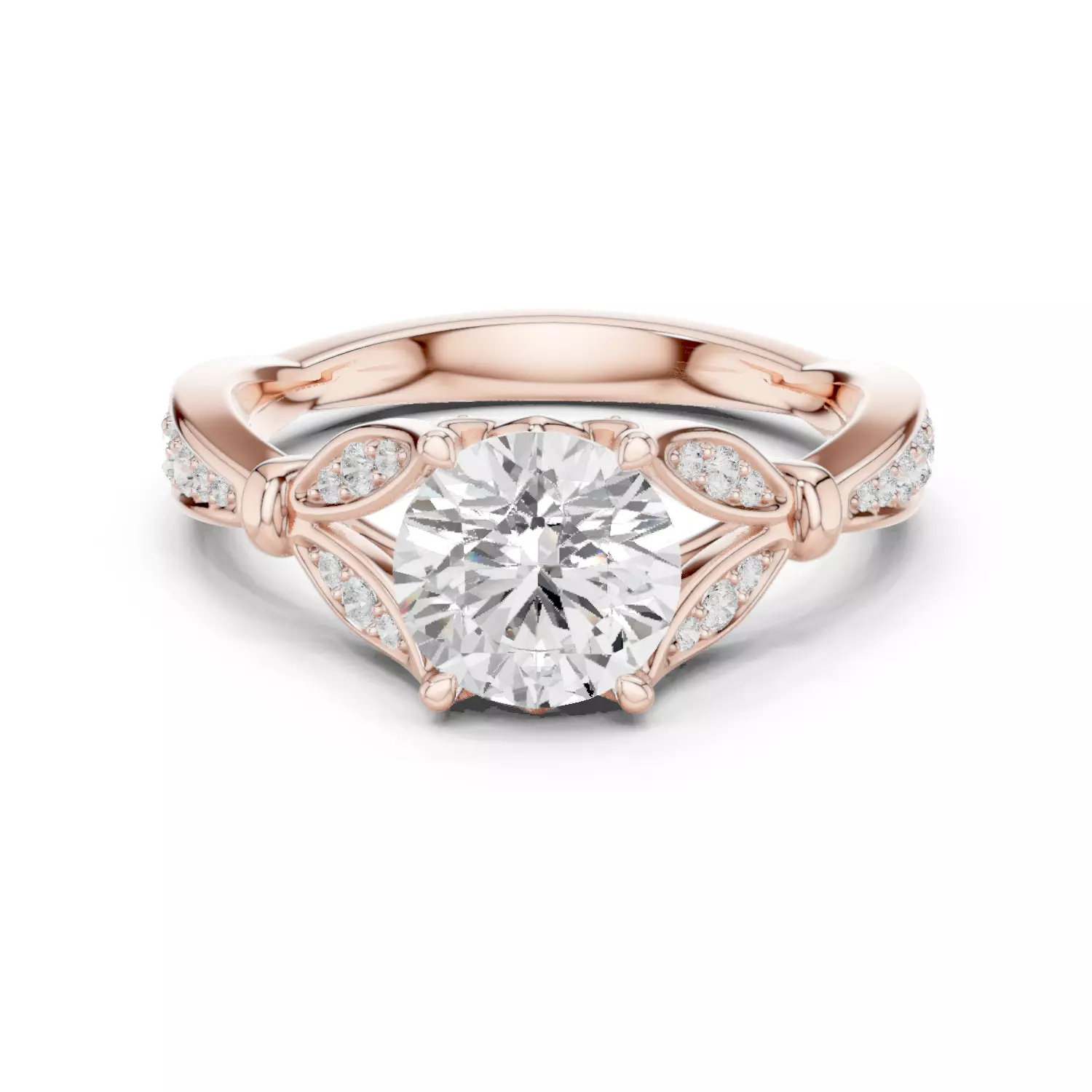 Solitaire Leaf Ring 3dm stl renders animation videos details 3D print model