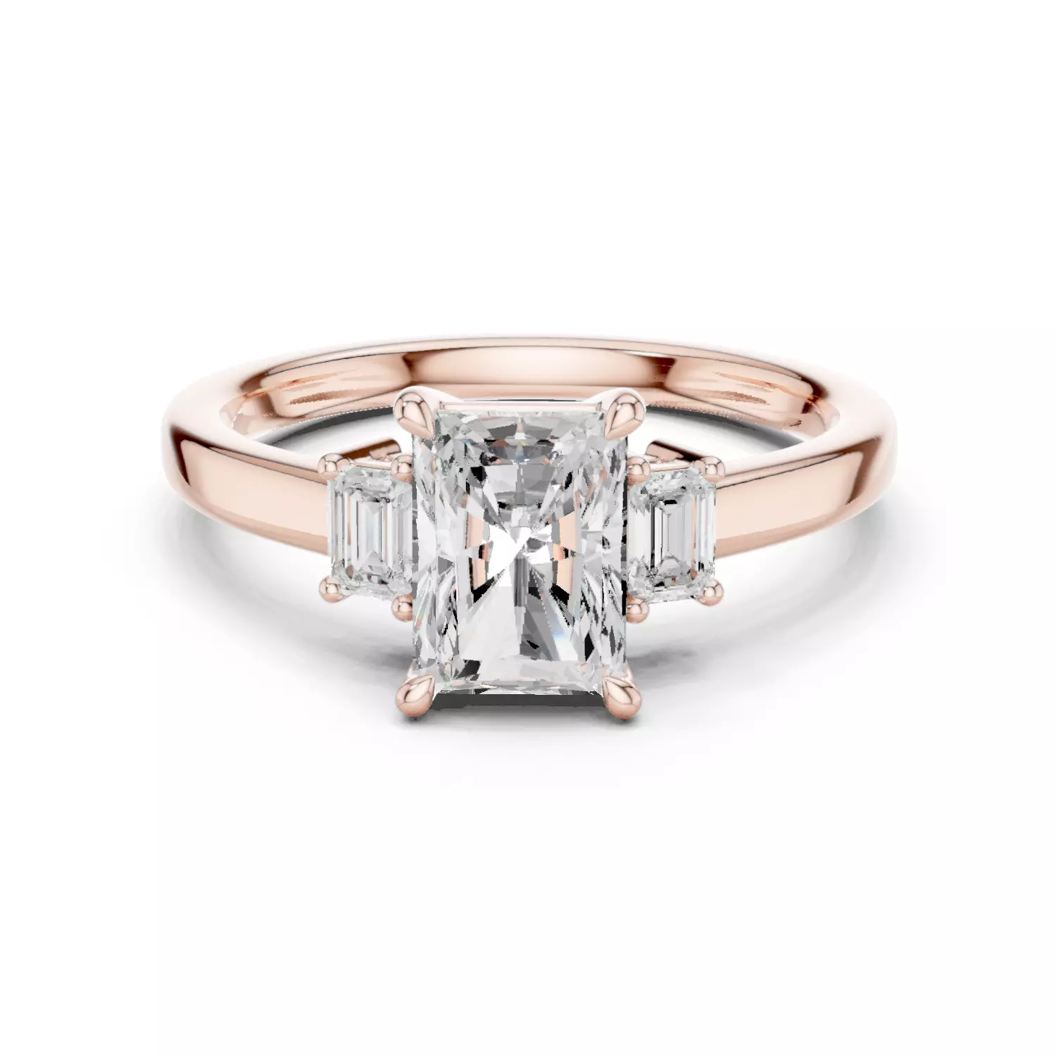 Radiant Emerald Trio Solitaire Ring 3dm stl renders animation 3D print model