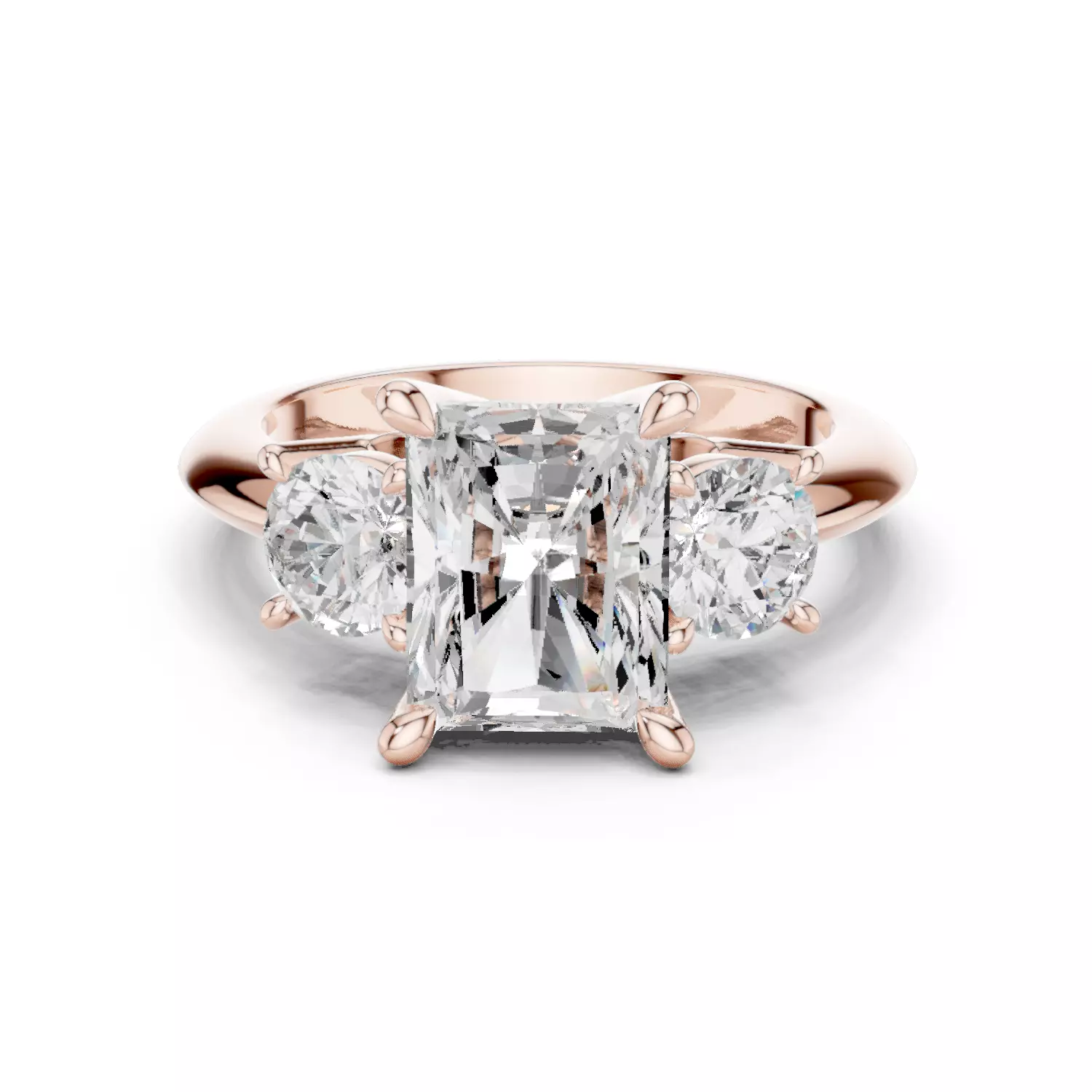 Radiant Round Trio Solitaire Ring 3dm stl renders animation 3D print model