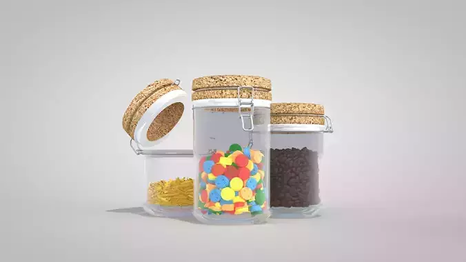 Round glass jars with locking mechanism 3D model