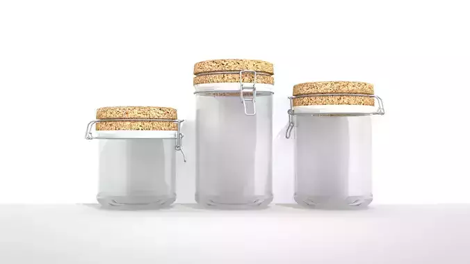 Round glass jars with locking mechanism 3D model 2