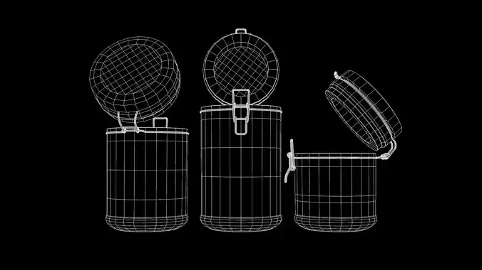 Round glass jars with locking mechanism 3D model 7