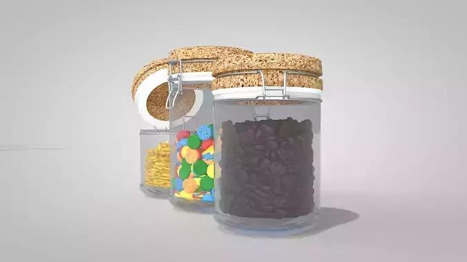 Round glass jars with locking mechanism 3D model 5