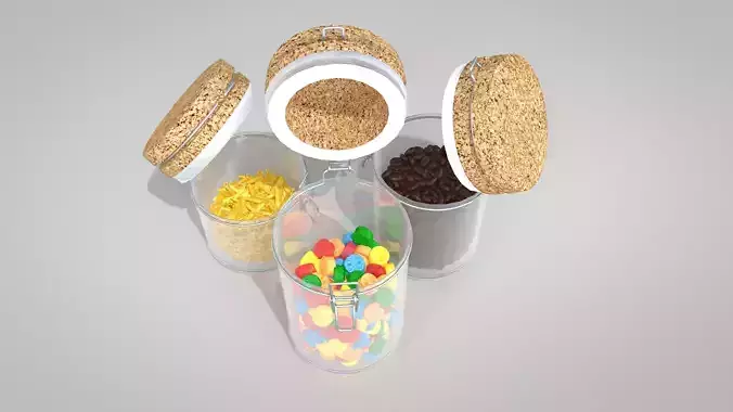 Round glass jars with locking mechanism 3D model 6