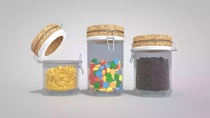 Round glass jars with locking mechanism 3D model 4