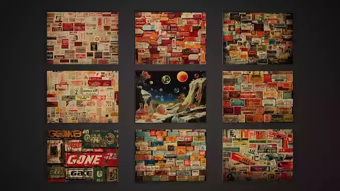 Collection of paintings Low-poly 3D model