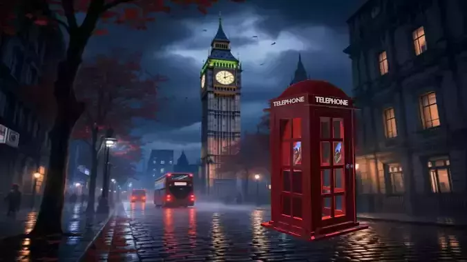 Phone booth Low-poly 3D model 3