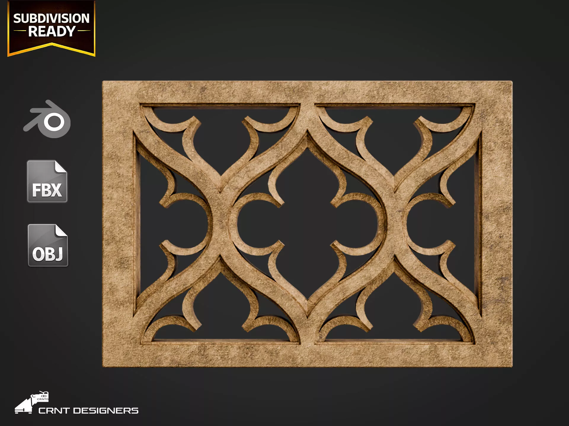 Gothic Wall Panel Ornament Low-poly 3D model
