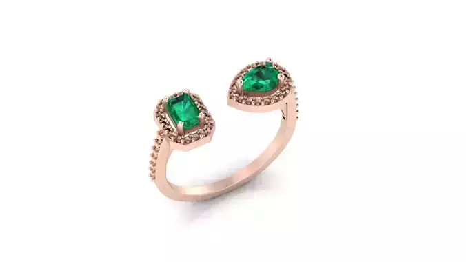 pear and emerald bypass jewelry ring