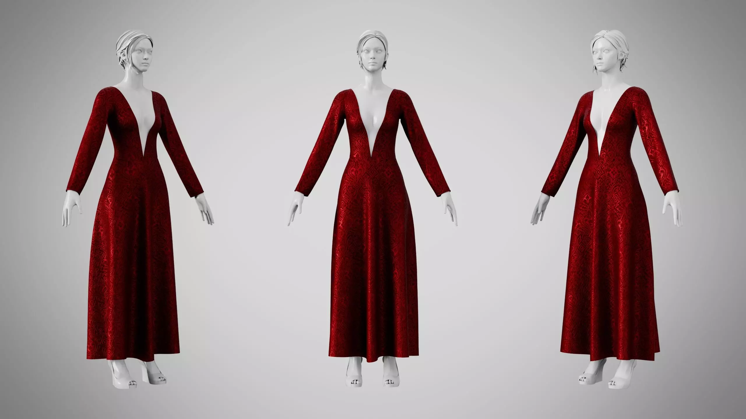 Dress 35 Burgundy Velvet With Design Low-poly 3D model