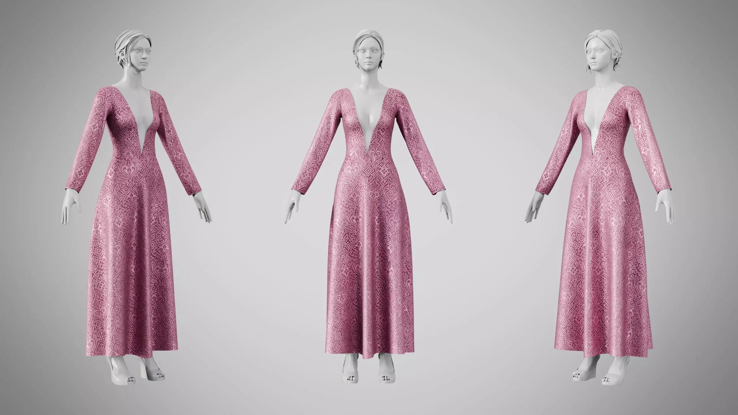 Dress 35 Dusty Rose Velvet With Design Low-poly 3D model