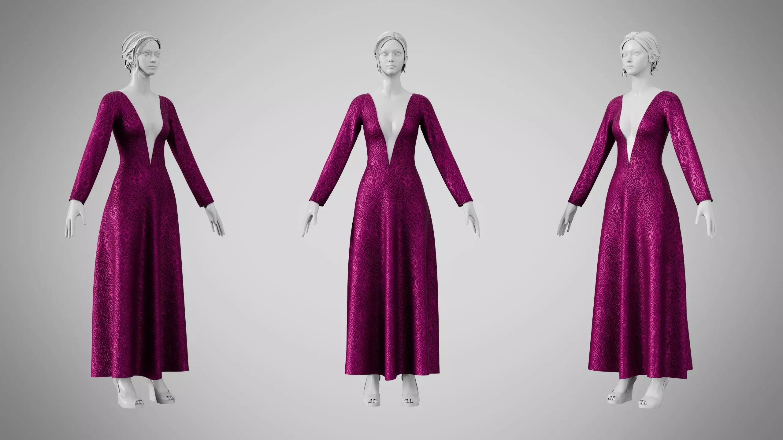 Dress 35 Plum Velvet With Design Low-poly 3D model