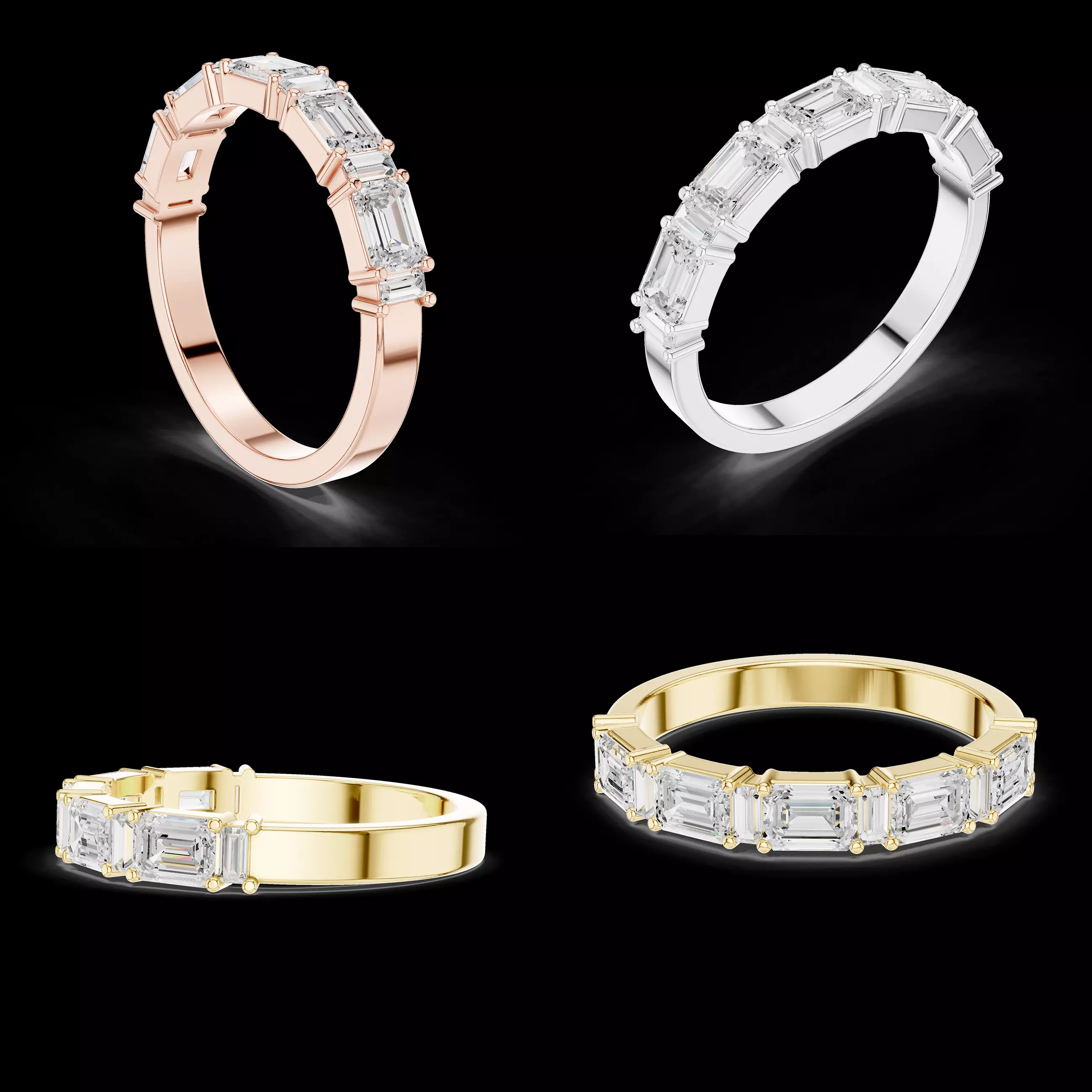 Emerald Cut Half Eternity Band Ring 3D Model STL 3DM 3D print model