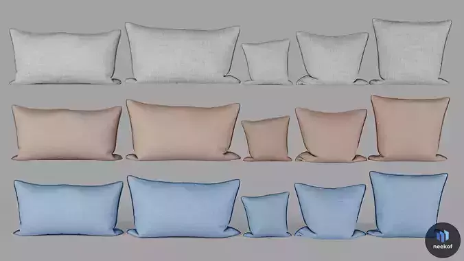 Scandinavian Modern Pillow Set - 15 Piece Linen-Beige-Blue