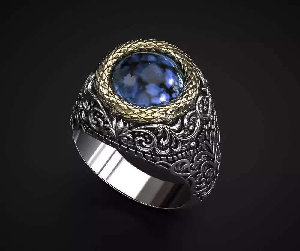 SIGNET WITH A CABOCHON AND AN ORNAMENT 3D print model