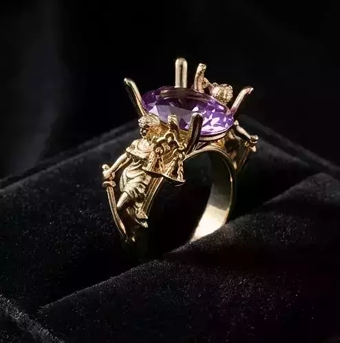 Ornamental Female Figure Ring  Sculptural Jewelry 3D Model