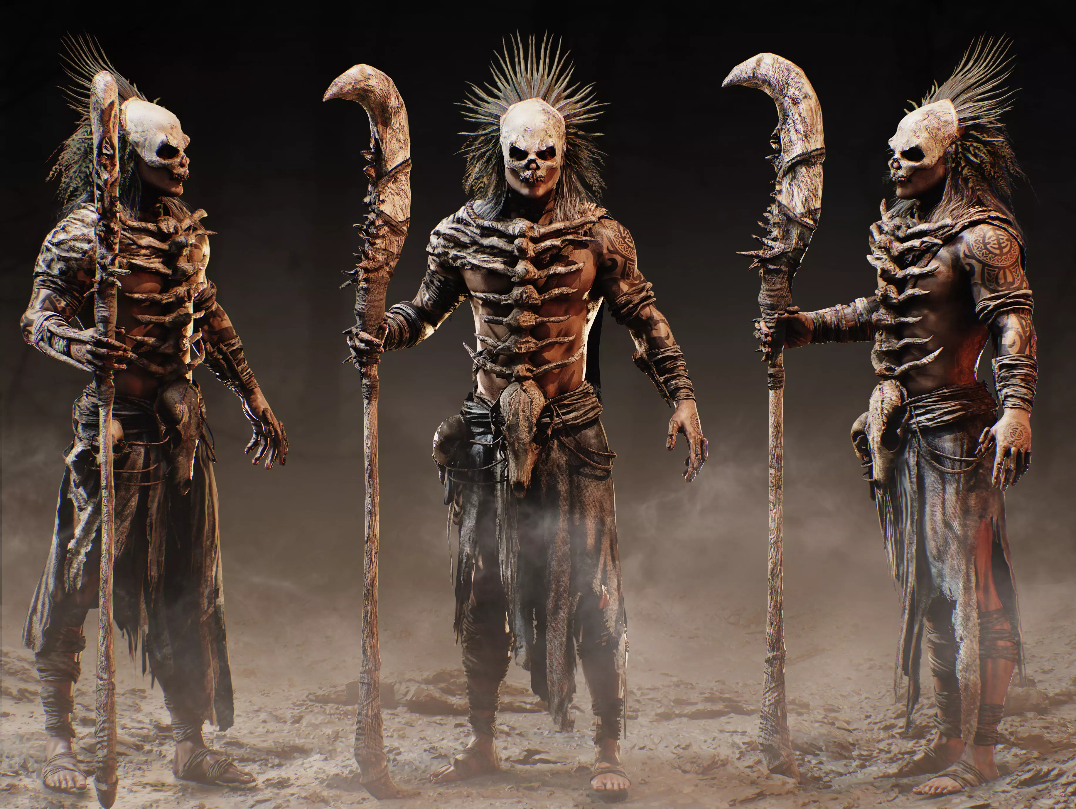 Dark Primitive Skull Warrior Low-poly 3D model