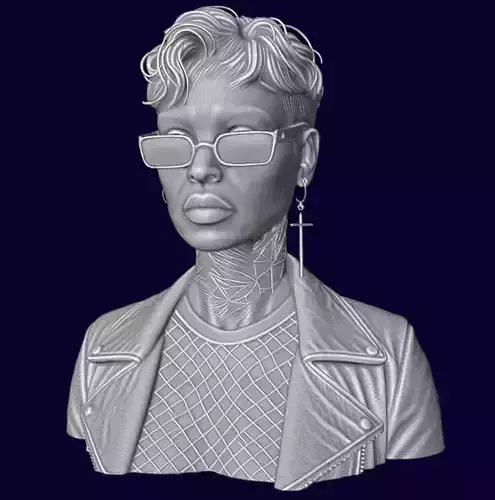 3D Printable Stylized Bust with Sunglasses and Cross Earring