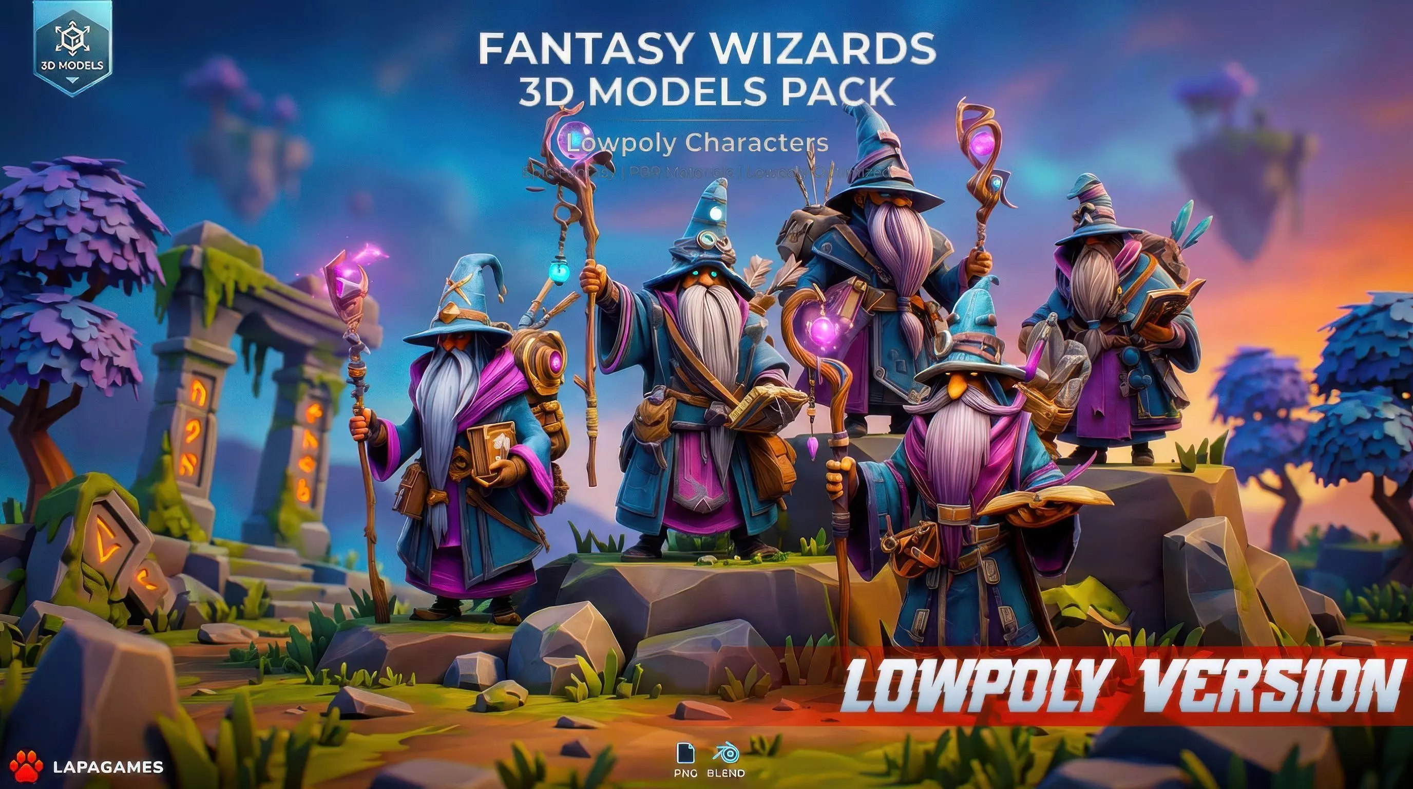 Fantasy Elder Wizards LowPoly Low-poly 3D model