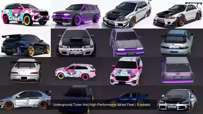 Underground Tuner And High-Performance Street Fleet 3D Model Pack