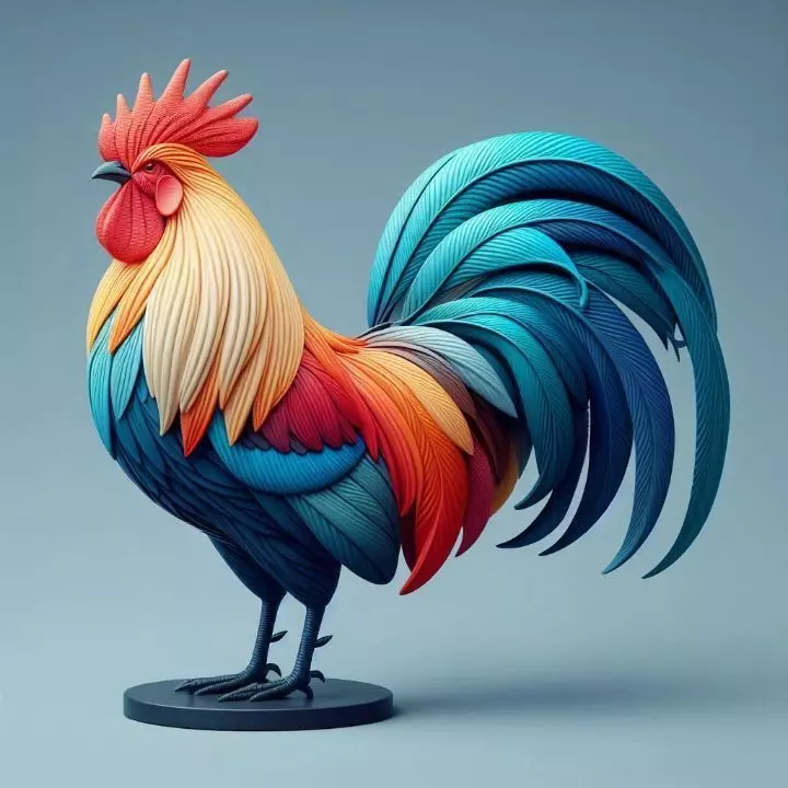 3386 Multicolored Rooster on Base Color 3D Model STL 3D print model