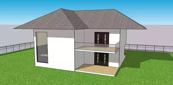 Modern Two Storey Residential House Exterior Perspective 3D model