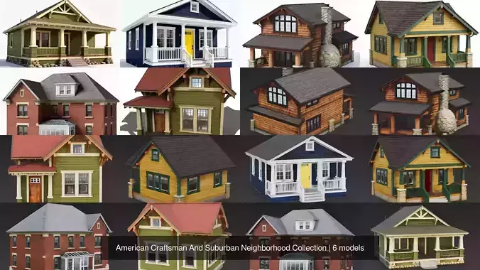 American Craftsman And Suburban Neighborhood Collection 3D Model Pack