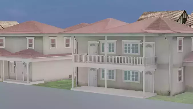 Small Town Row Buildings Pack 3D Model Low-poly 3D model 5