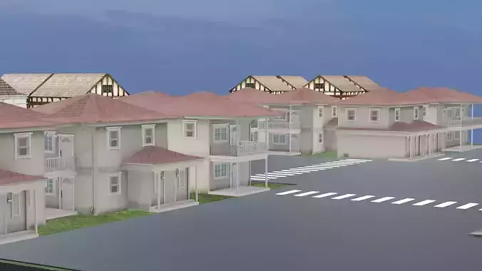 Small Town Row Buildings Pack 3D Model Low-poly 3D model 2
