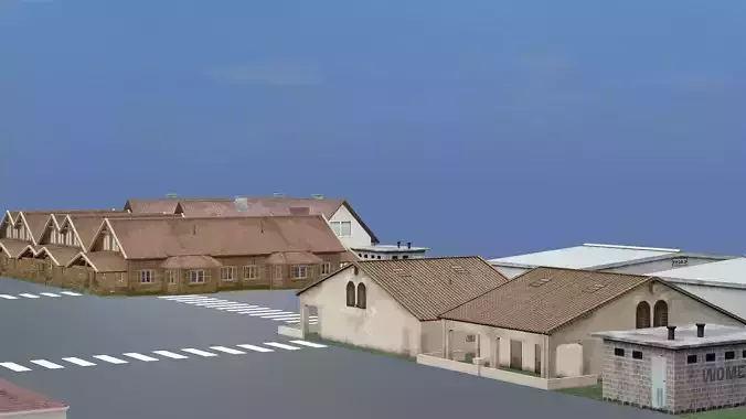 Small Town Row Buildings Pack 3D Model Low-poly 3D model 3