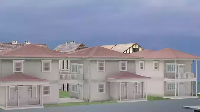 Small Town Row Buildings Pack 3D Model Low-poly 3D model 6