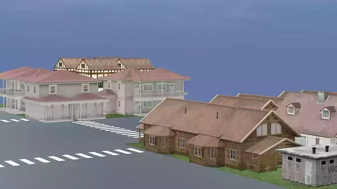 Small Town Row Buildings Pack 3D Model Low-poly 3D model 4