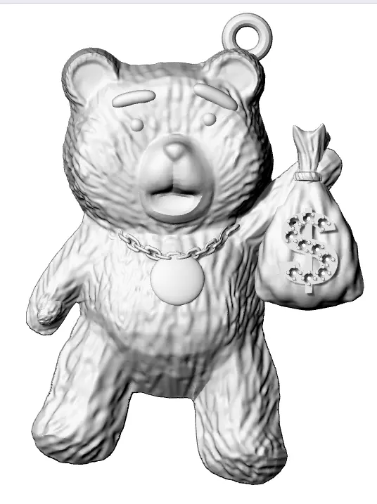 Urso com saco de dinheiro cordao medalha 3D print model