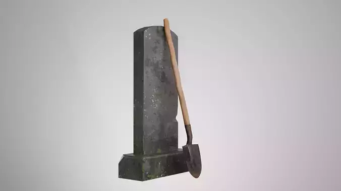 Graveyard Shovel Leaning Against Tombstone 