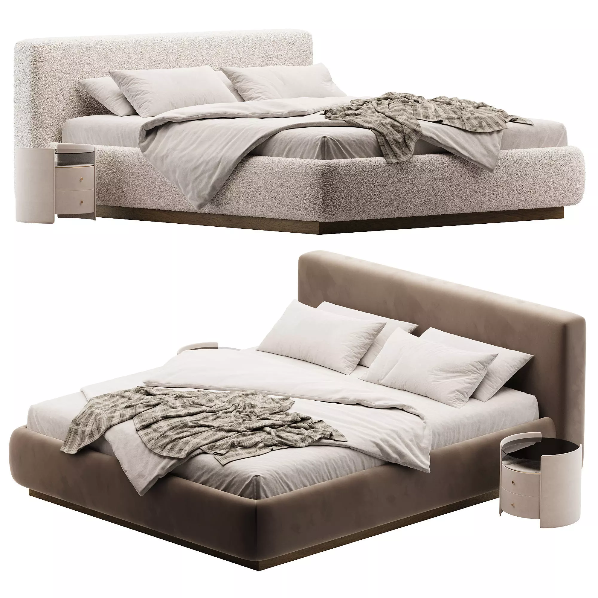 Gather Ivory Upholstered King Bed Low-poly 3D model