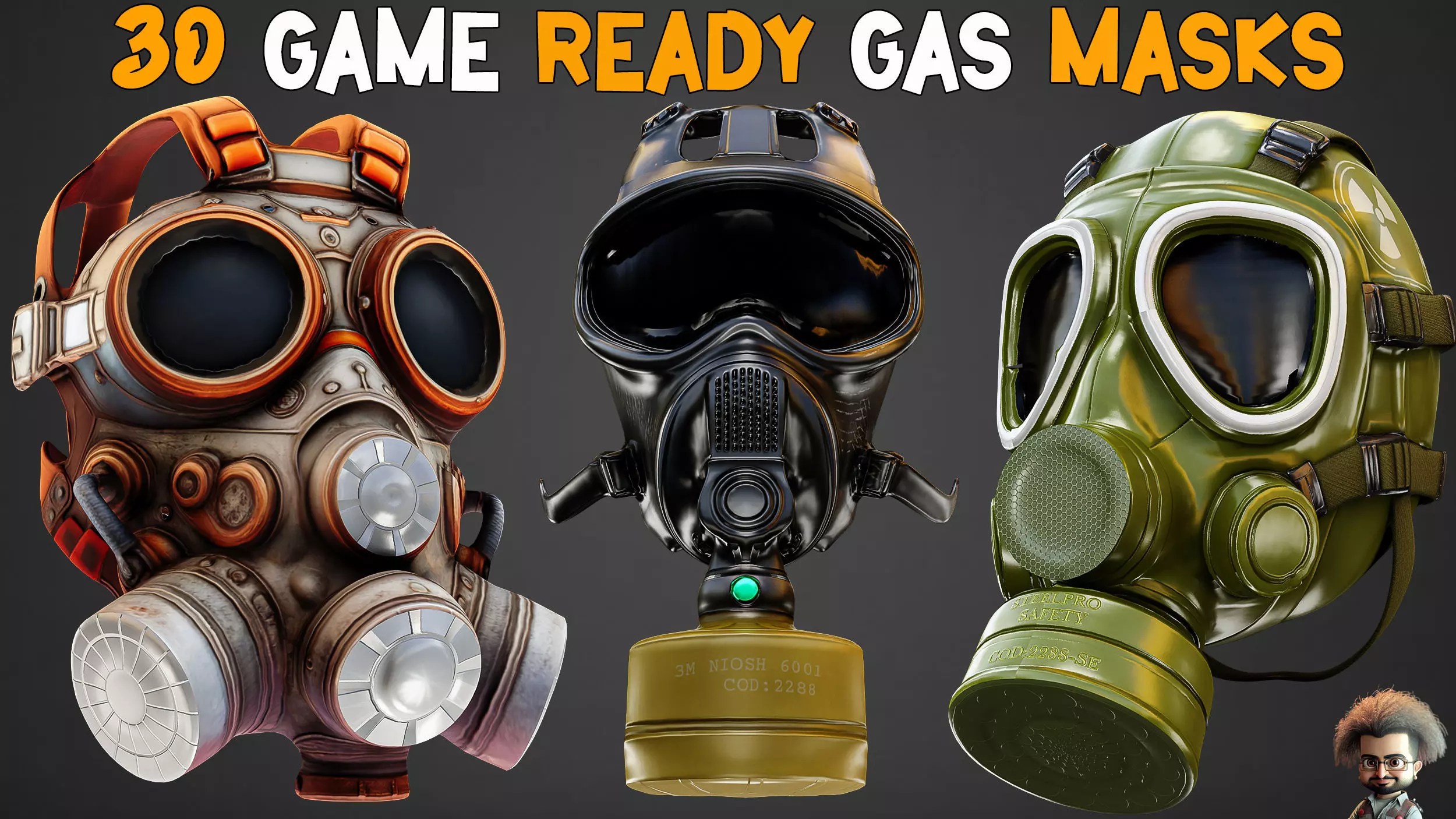 30 Game-Ready Military Gas Masks PBR Texture - Vol 10 Low-poly 3D model